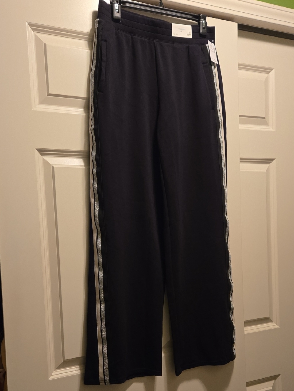 NEW Maurices Womens Black Track Pants with Silver Side Tape